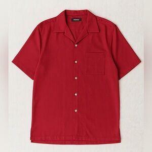 Brandini Men’s 100% Silk Red Camp Collar Button-Up Shirt Size L